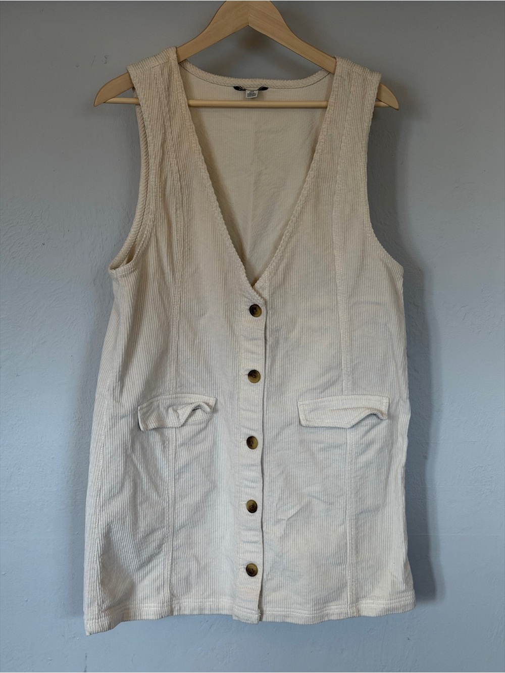 American Eagle Outfitters Cream Corduroy Button-Front Mini Dress
